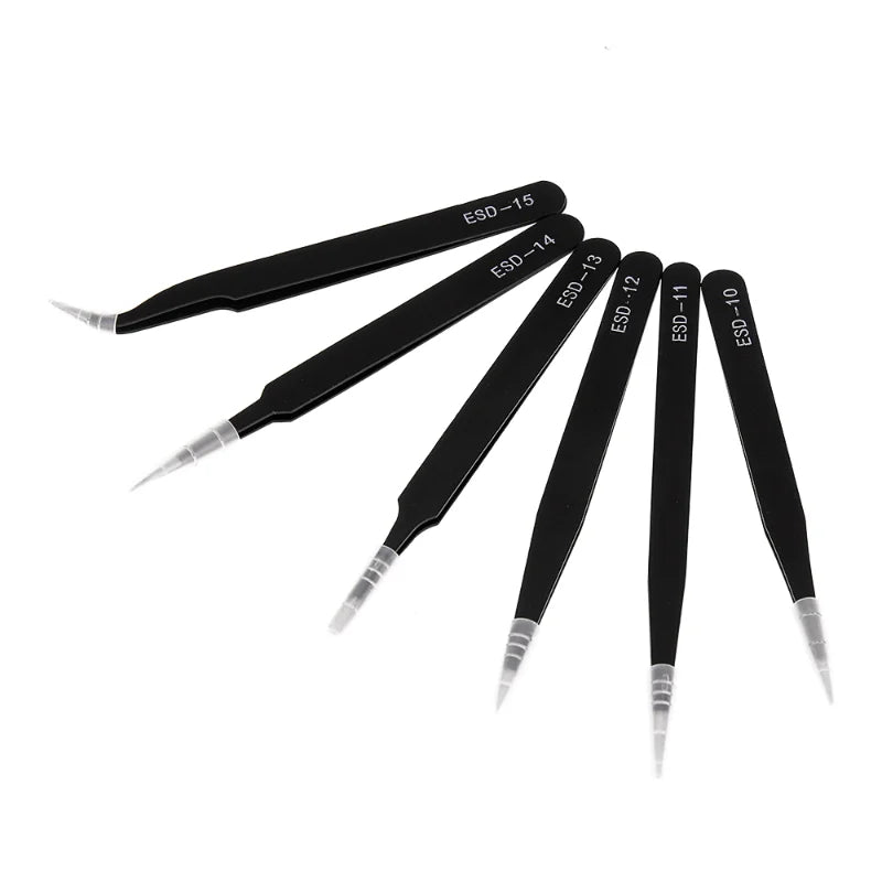 6pcs Precision Long Tweezers Set ESD Anti-Static Stainless SteelTweezers Repair Tools For Electronics Repair Soldering Craft