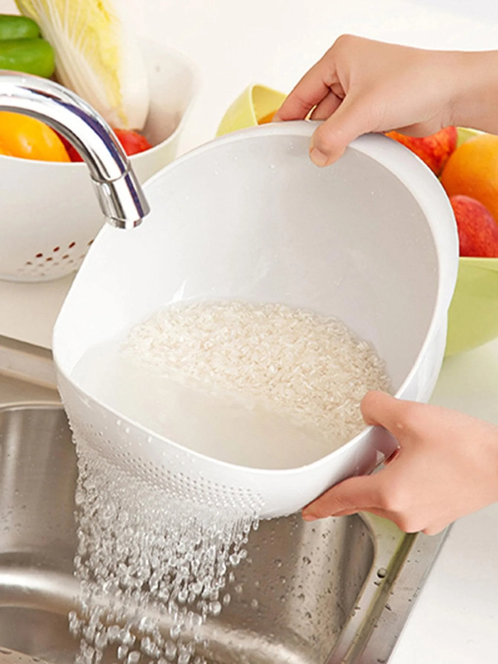 1/3pcs- Colander Rice Bowl Drain Basket Fruit Bowl Washing Drain Basket with Handle Washing Basket Home Kitchen Organizer