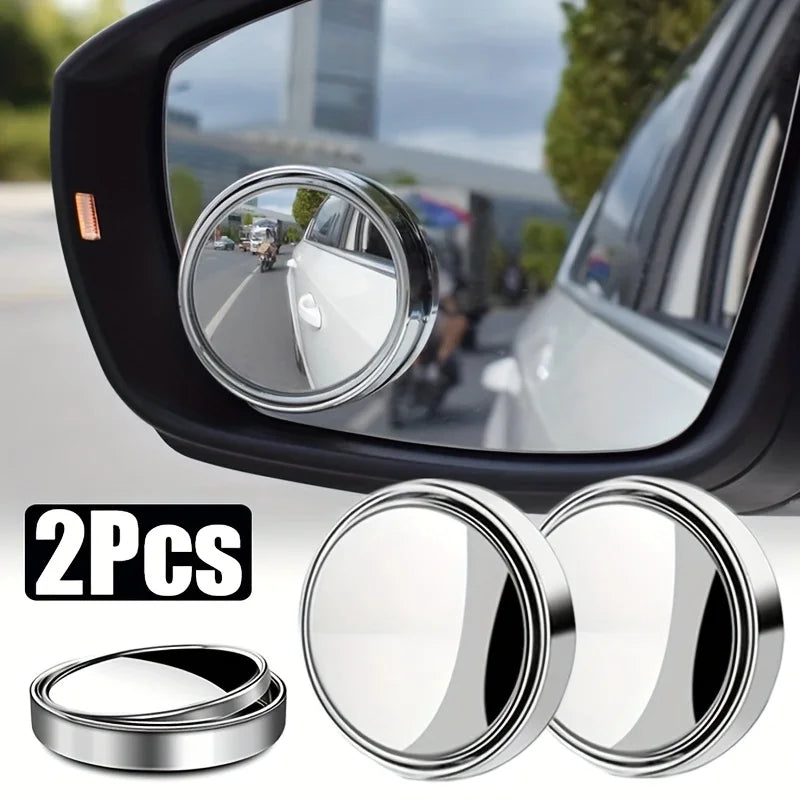 2Pcs Round Frame Convex Blind Spot Mirror Safety Driving Wide-angle 360 Degree Adjustable Clear Rearview Mirror Car Accessories