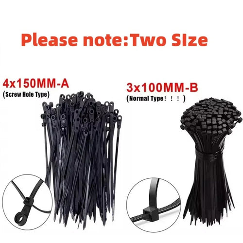 500/100PCS Screw Hole Cable Ties Reusable Fixed Nylon Cable Ties Self-locking Cord Ties Straps Fastening Loop Office Organizer