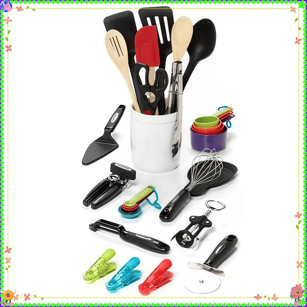 28-Piece Multicolor Kitchen Utensil Set, Non-Slip Cooking Tools & Gadgets for Baking, Grilling & Non-Stick Cookware