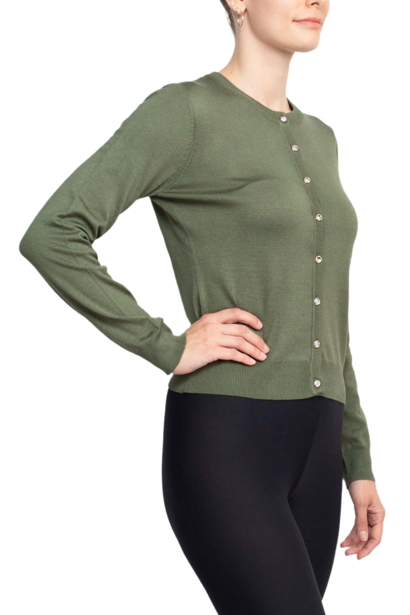 Esperanza NY Crew Neck Button Down Long Sleeve Solid Knit Cardigan