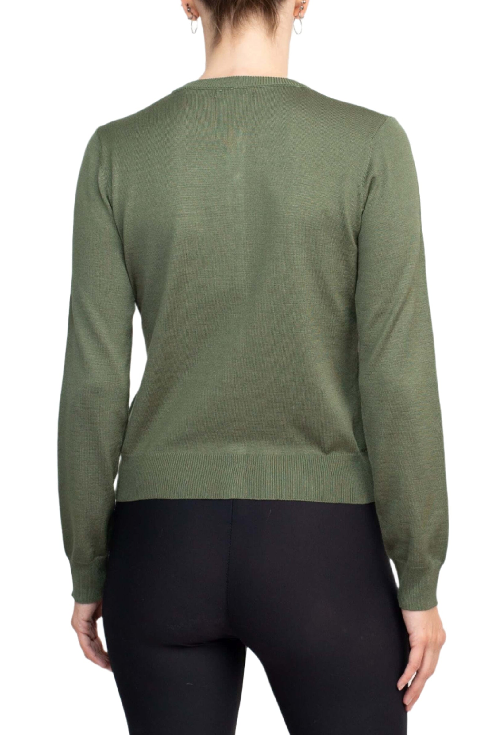 Esperanza NY Crew Neck Button Down Long Sleeve Solid Knit Cardigan