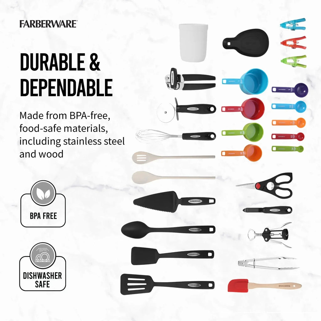 28-Piece Multicolor Kitchen Utensil Set, Non-Slip Cooking Tools & Gadgets for Baking, Grilling & Non-Stick Cookware